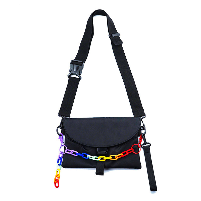 Bolso negro pequeño de viento funcional Diseño creativo Tendencia del arco iris de seis colores