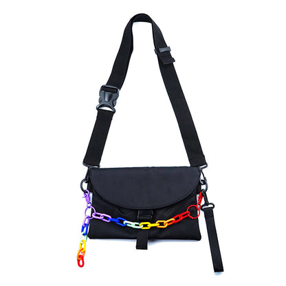 Bolso negro pequeño de viento funcional Diseño creativo Tendencia del arco iris de seis colores