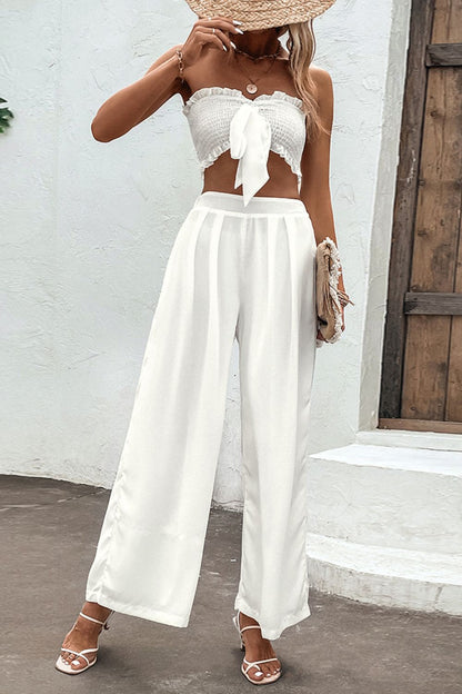 Ensemble haut tube smocké et pantalon large