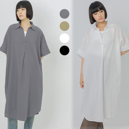 4 Color Cotton Linen Dress Women's Short Sleeve Loose