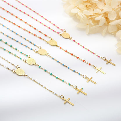 Collier croix perlée en acier inoxydable