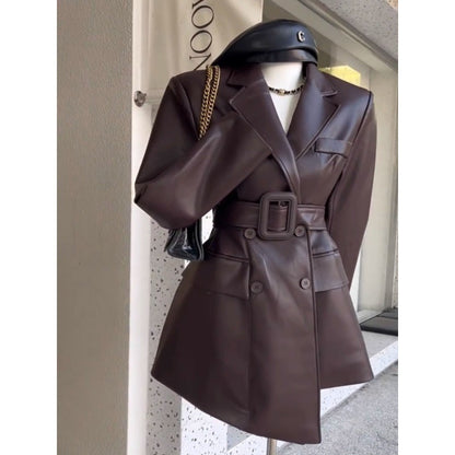 Fashionable Retro Beautiful Leather Coat For Women