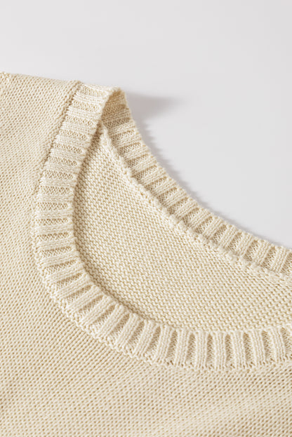 Gilet pull en tricot de couleur unie beige avec détail pointelle