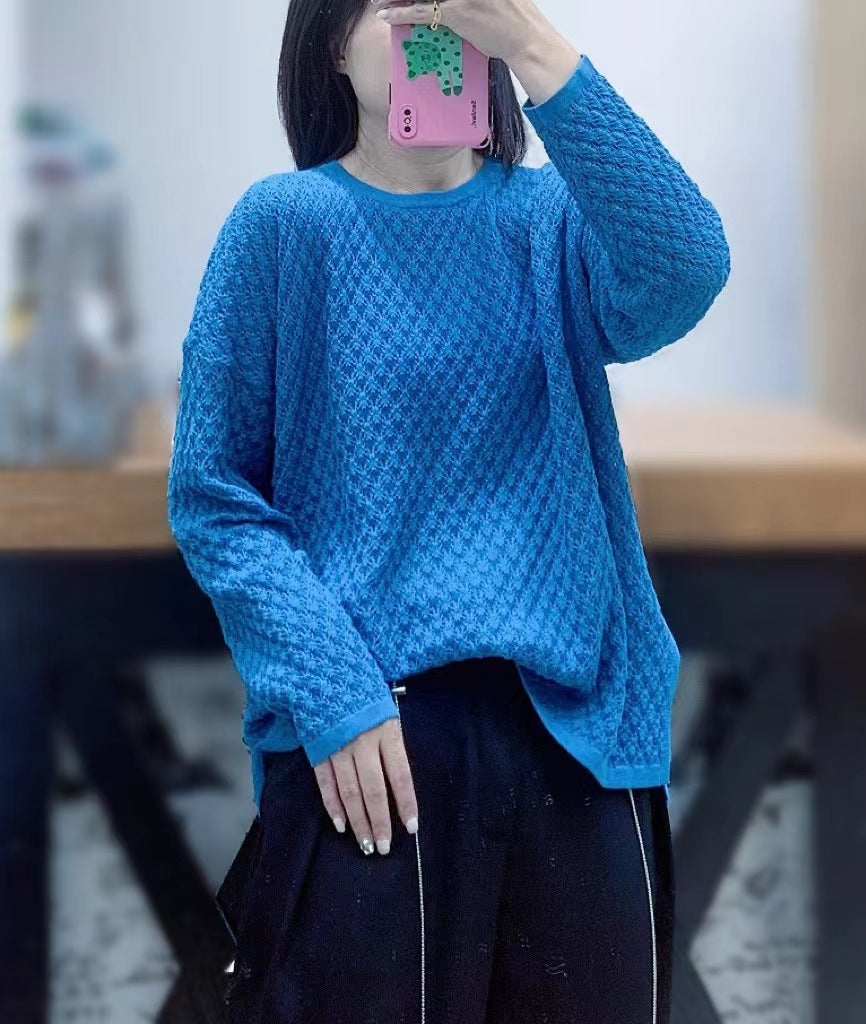 Women's Solid Color Round Neck Texture Loose Casual Long Sleeves Knitted Sweater Sweater