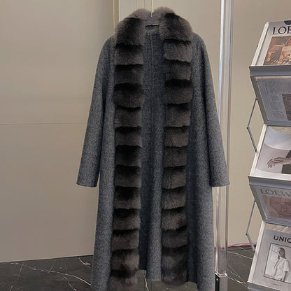 Alpaca Fleecefiber Coat Detachable Fox Fur Collar