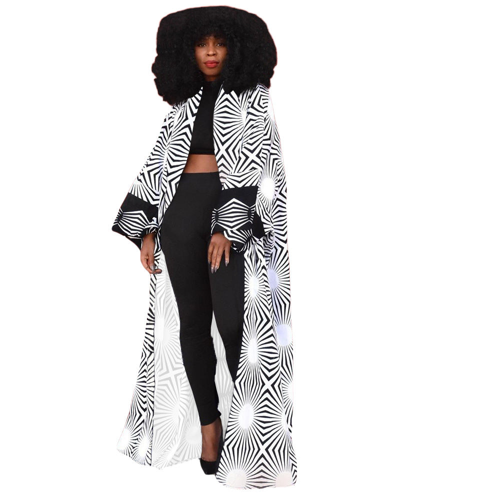 Fashion Temperament Plus Size All-matching Long Loose Printed Cardigan Jacket