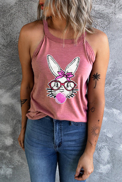 Gray Casual Easter Rabbit Graphic Tank Top