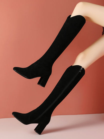 Bottes hautes à talons hauts épais pour femmes, meulage du cuir, nouvelle collection