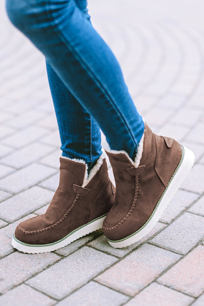 Chestnut Stitching Suede Plush Lining Winter Boots