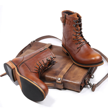 Botas Martin de cuero con punta redonda retro británica para hombre