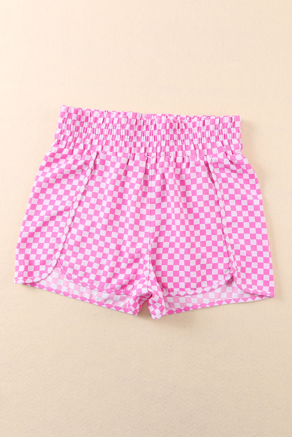 Short de sport taille haute à imprimé écossais rose