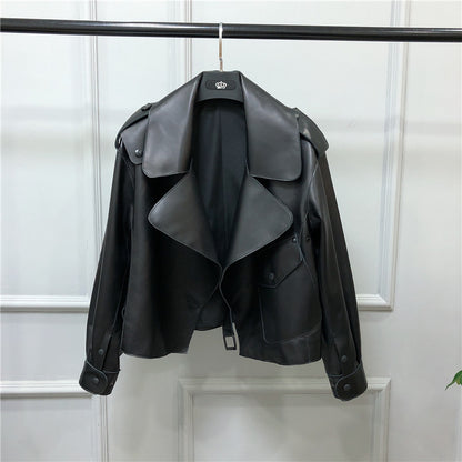 Women's Short Loose Small Leather Jacket