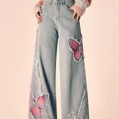 Tie-dyed Butterfly Slightly Spicy Jeans High Waist Slimming