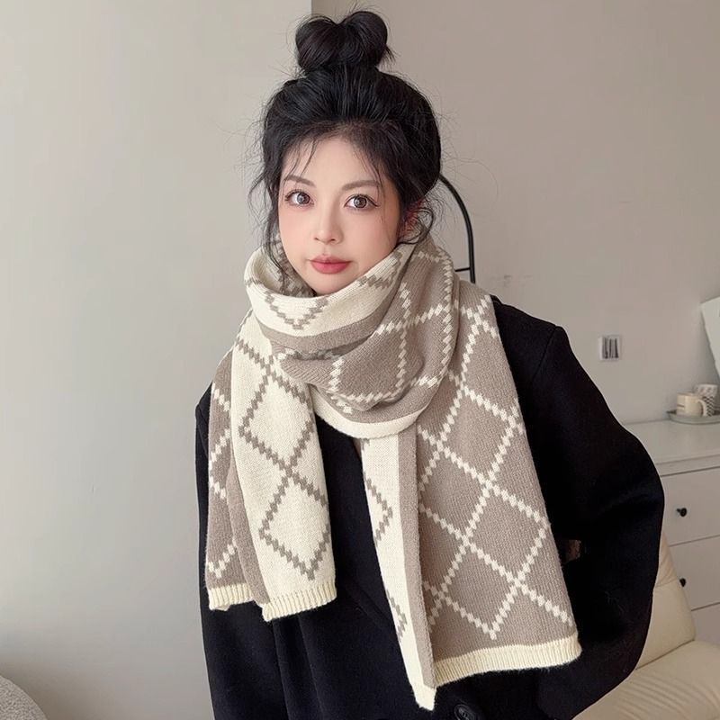 Big Brand Style Diamond Plaid Scarf Student Couple Thickened Warm Wool