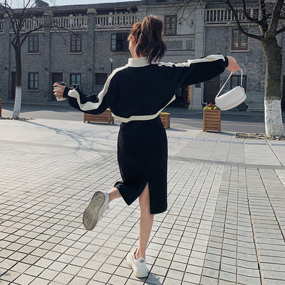 Vestido negro de manga larga para mujer de otoño