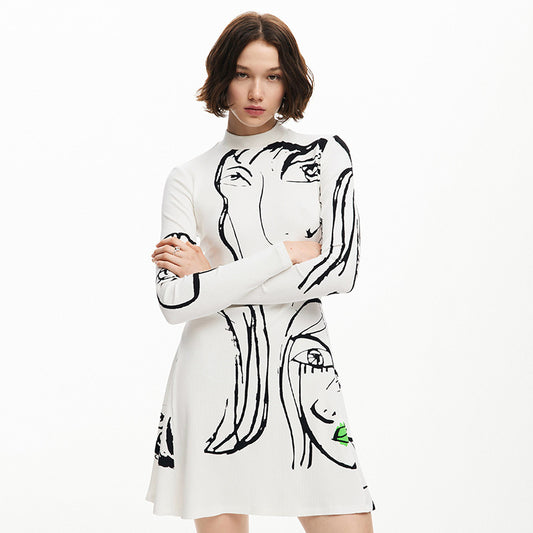 Women's Positioning Portrait Line Printing Dress