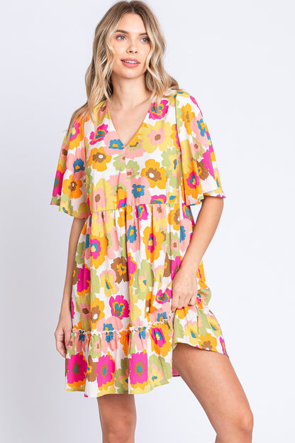 GeeGee - Mini-robe florale à col en V et ourlet volanté