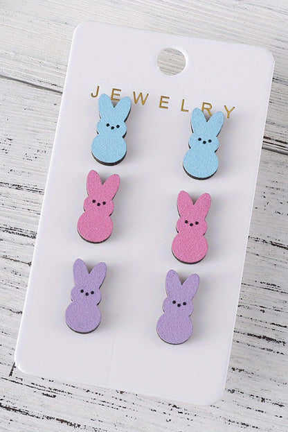 Boucles d'oreilles en bois en forme de poupée de lapin de Pâques blanc