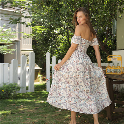 Robe florale sans bretelles à épaules dénudées pour femmes