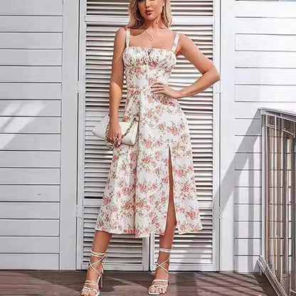 Vestido midi bohemio con tirantes y estampado floral