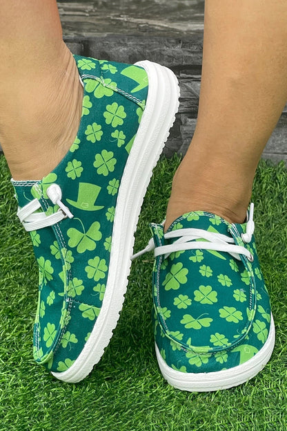 Zapatos de lona sin cordones cruzados con estampado de trébol verde negruzco