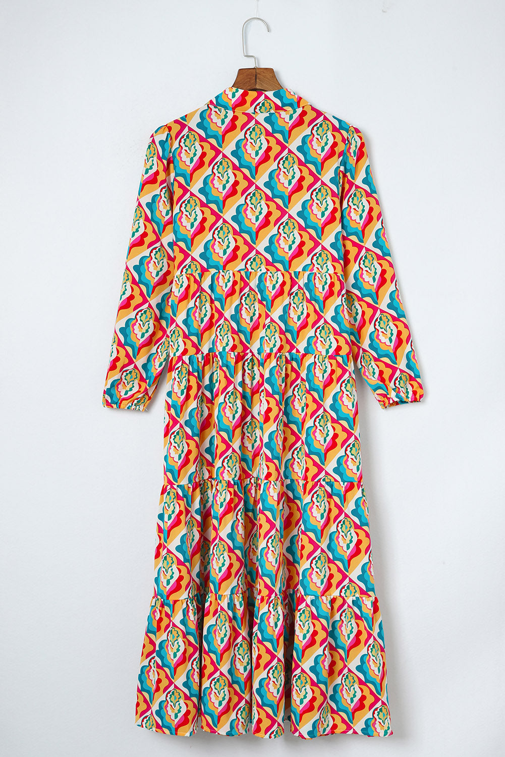 Abstract Geometric Print Long Sleeve High Waist Dress