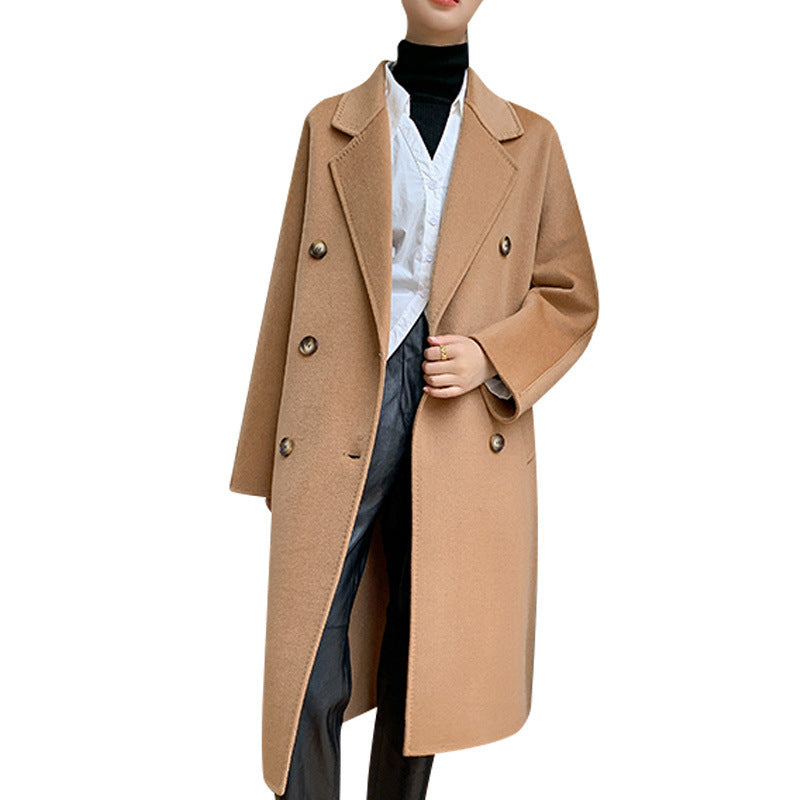 Women's Fashionable And Versatile Wool Suit Collar Reversible Tweed Coat