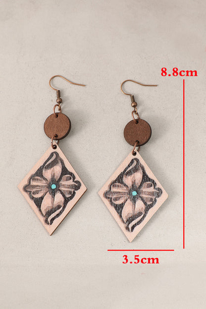 Dune Floral Wooden Rhombus Shape Dangle Earrings