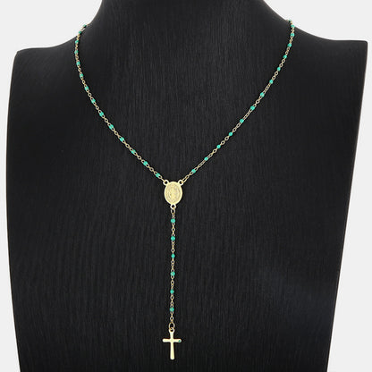 Collier croix perlée en acier inoxydable