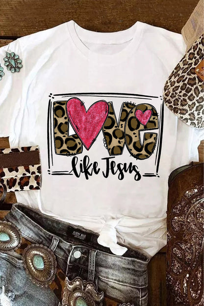 White LOVE Like Jesus Graphic Crew Neck Graphic Tee