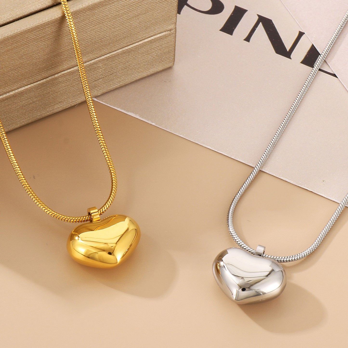 Collier pendentif coeur en acier inoxydable