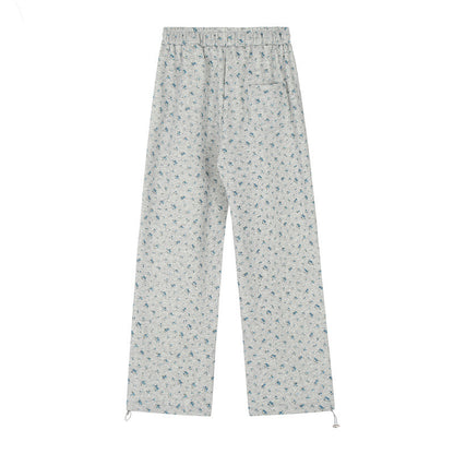 Petit pantalon à taille haute décontracté à doublure polaire florale pour femme