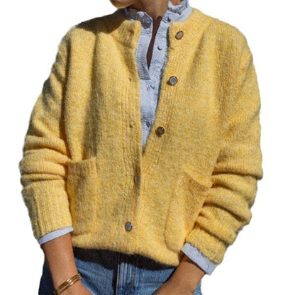 Manteau cardigan français ample et épais à col rond pour femme