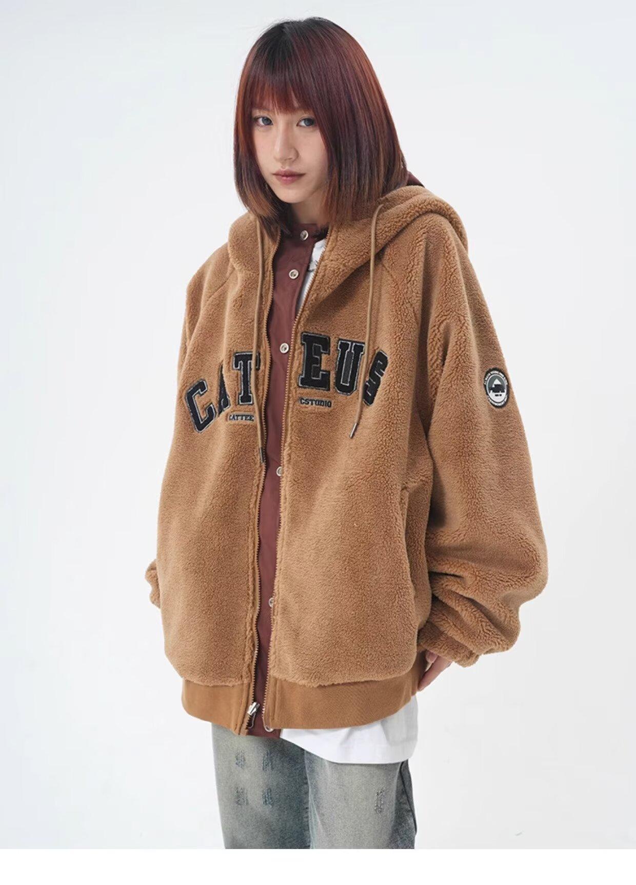 American Retro Embroidery Double-sided Lamb Wool Cotton Jacket