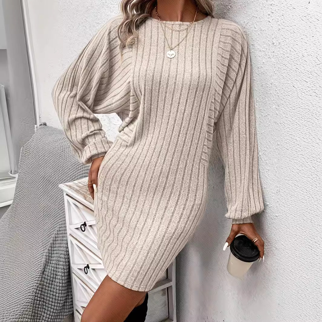 Vestido de punto de manga larga con rayas irregulares hundidas para mujer