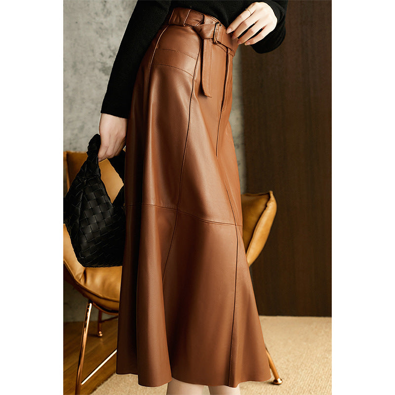 Fashion Retro All-match A- Line High Waist Slimming Draping Mid-length Skirt