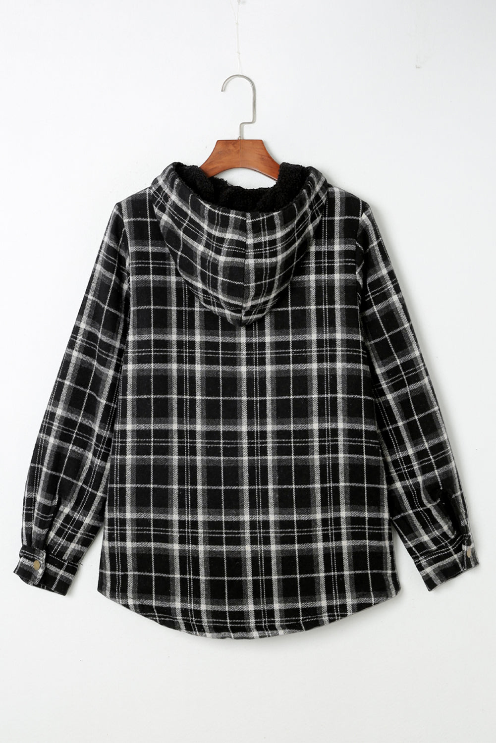 Plaid Pattern Sherpa Lined Hooded Shacket