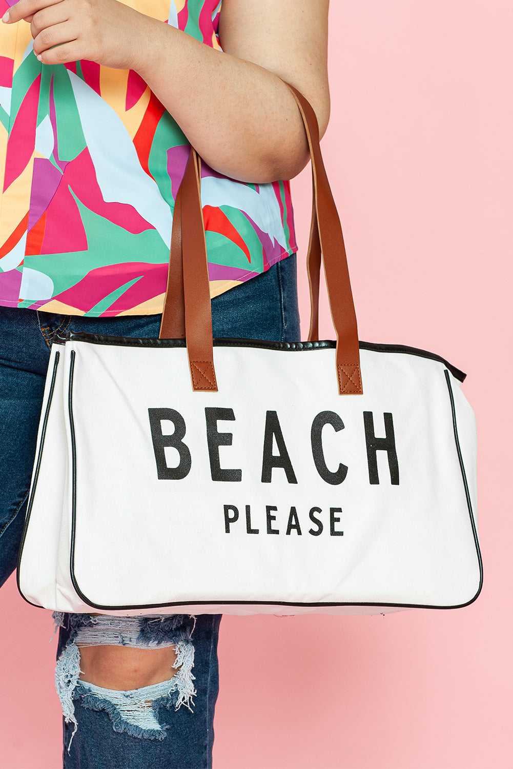 White BEACH S'IL VOUS PLAÎT Imprimer Grand sac fourre-tout en toile