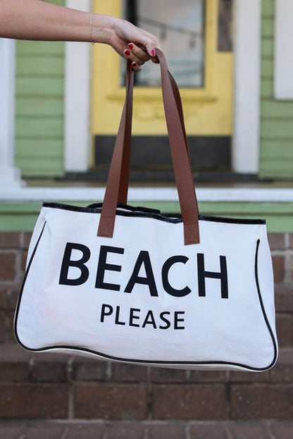 White BEACH S'IL VOUS PLAÎT Imprimer Grand sac fourre-tout en toile