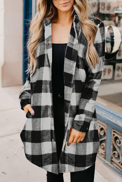 Green Turn-down Collar Plaid Shirt Coat