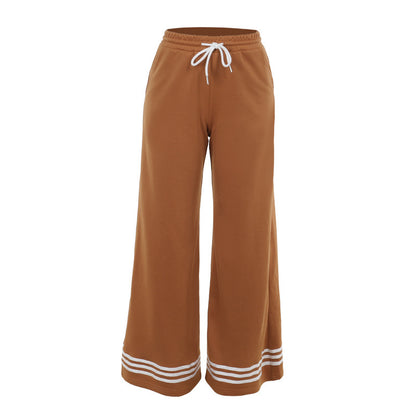 Simple Style Casual All-matching Elastic Waistband Contrast Color Patch Wide Leg Sweatpants