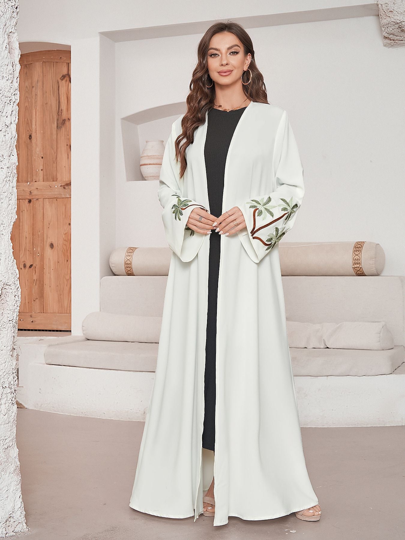 Robe brodée cardigan à manches longues pour femme