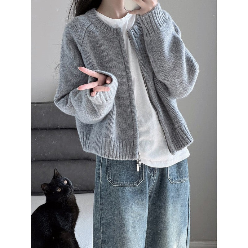 Gray Cropped Sweater Coat Women