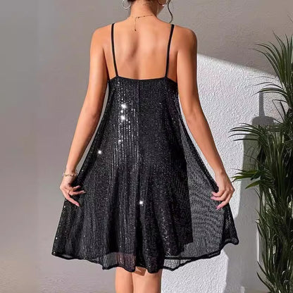 Vestido elegante de lentejuelas de estilo europeo y americano