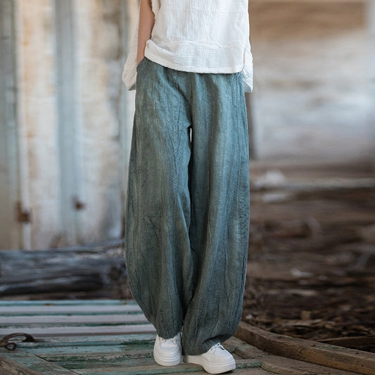 Pantalon ancien en molleton rembourré teint par nouage, en coton et lin, pour l'hiver, neuf pour femmes