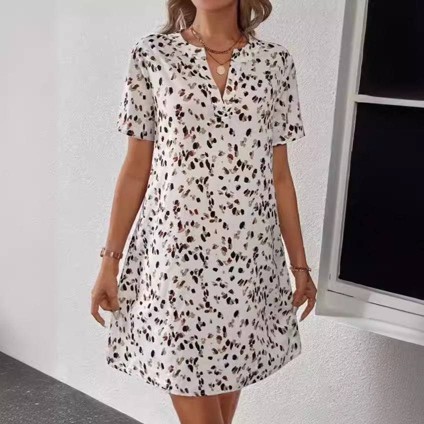 Robe chemise mi-longue imprimée à manches courtes pour femme