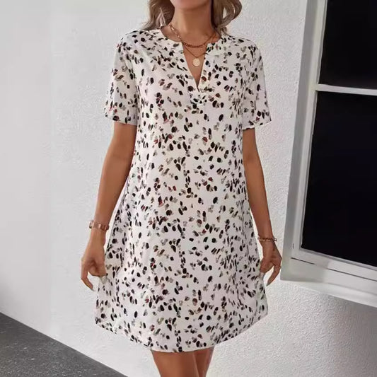 Women's Printed Short-sleeved Mid-length Shirt Dress