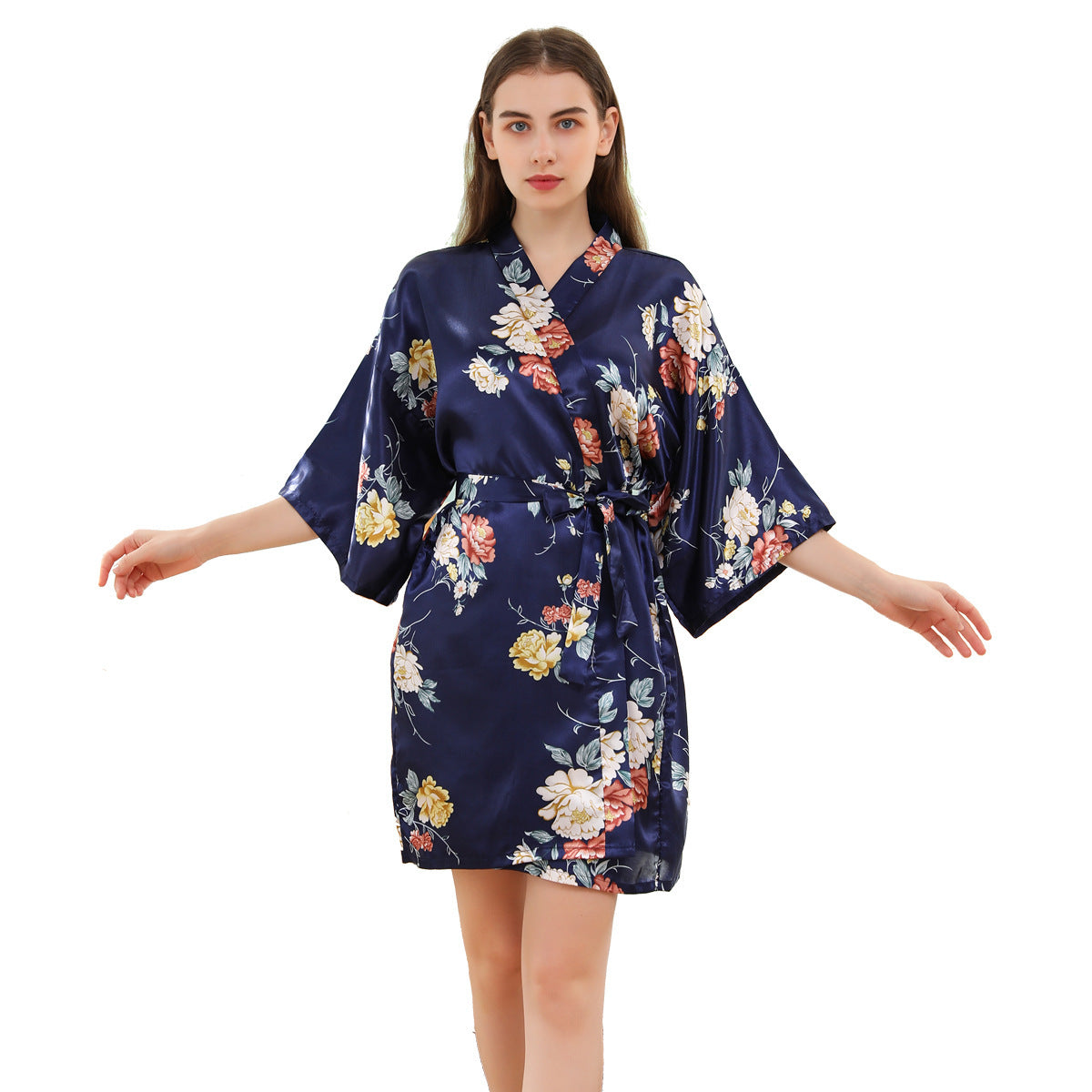 Women's Short Summer Peony Printed Kimono Pajamas