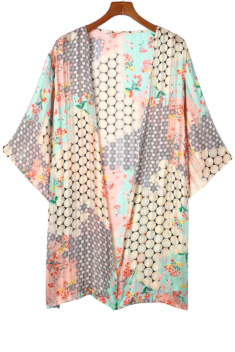 Kimono ouvert transparent et scintillant à fleurs multicolores