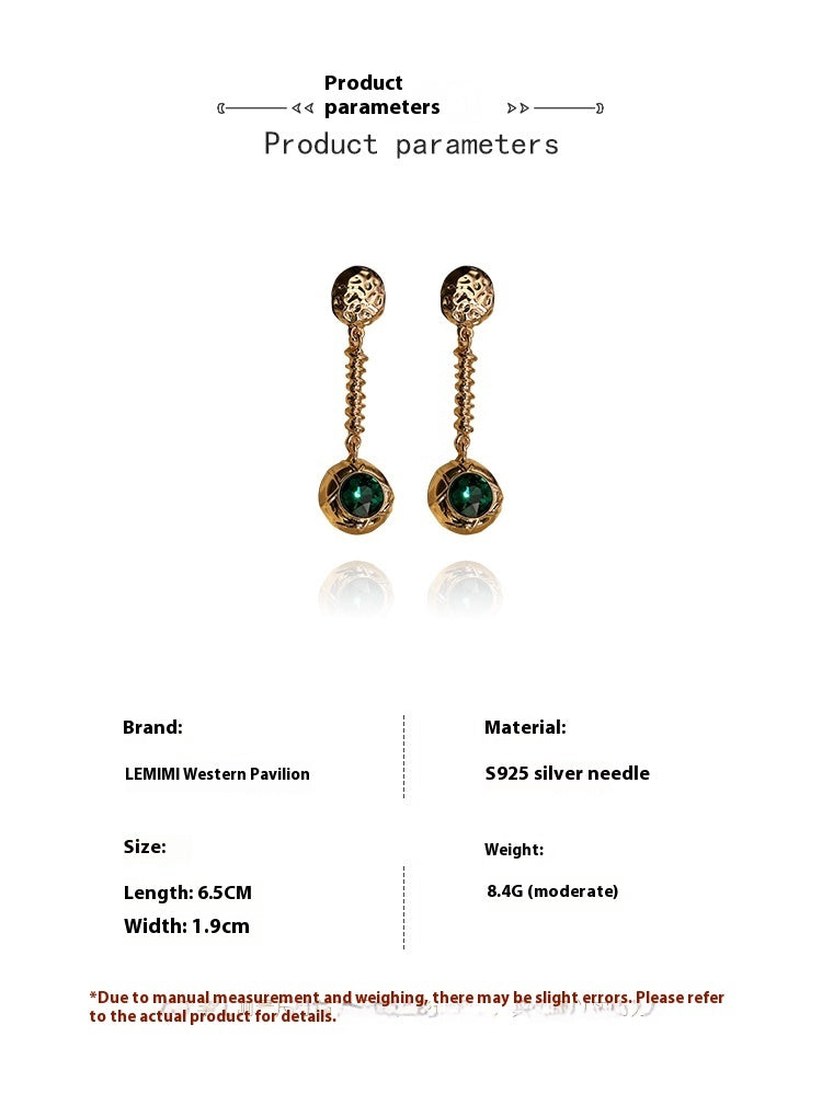 Boucles d'oreilles longues en cristal vert foncé français pour femmes